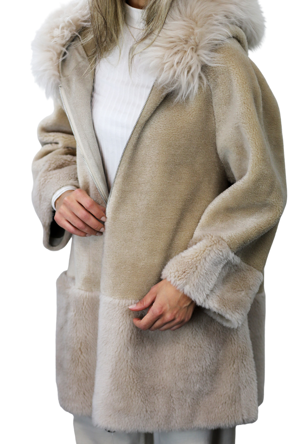 La Fiorentina ¾ Shearling Coat w/ Australian Wool - Beige - Coat - La Fiorentina TN1905-SH_ML