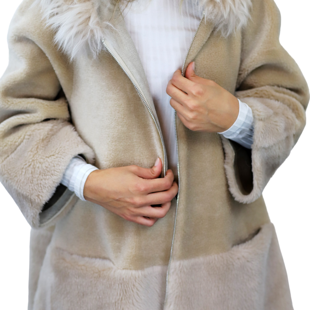 La Fiorentina ¾ Shearling Coat w/ Australian Wool - Beige - Coat - La Fiorentina TN1905-SH_ML