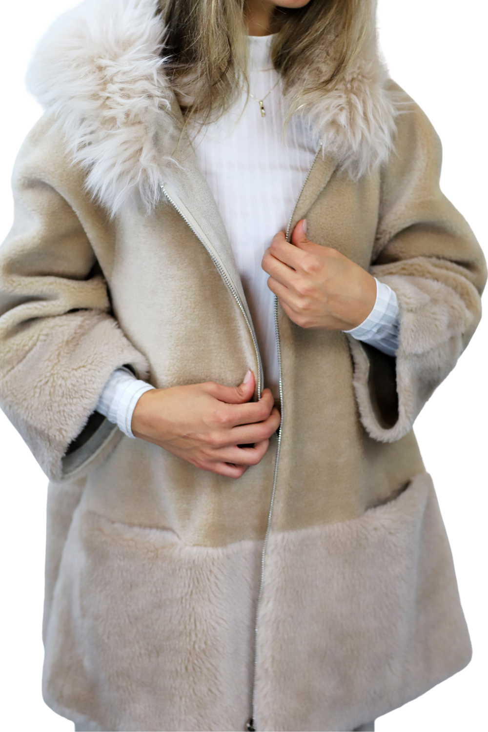 La Fiorentina ¾ Shearling Coat w/ Australian Wool - Beige - Coat - La Fiorentina TN1905-SH_ML