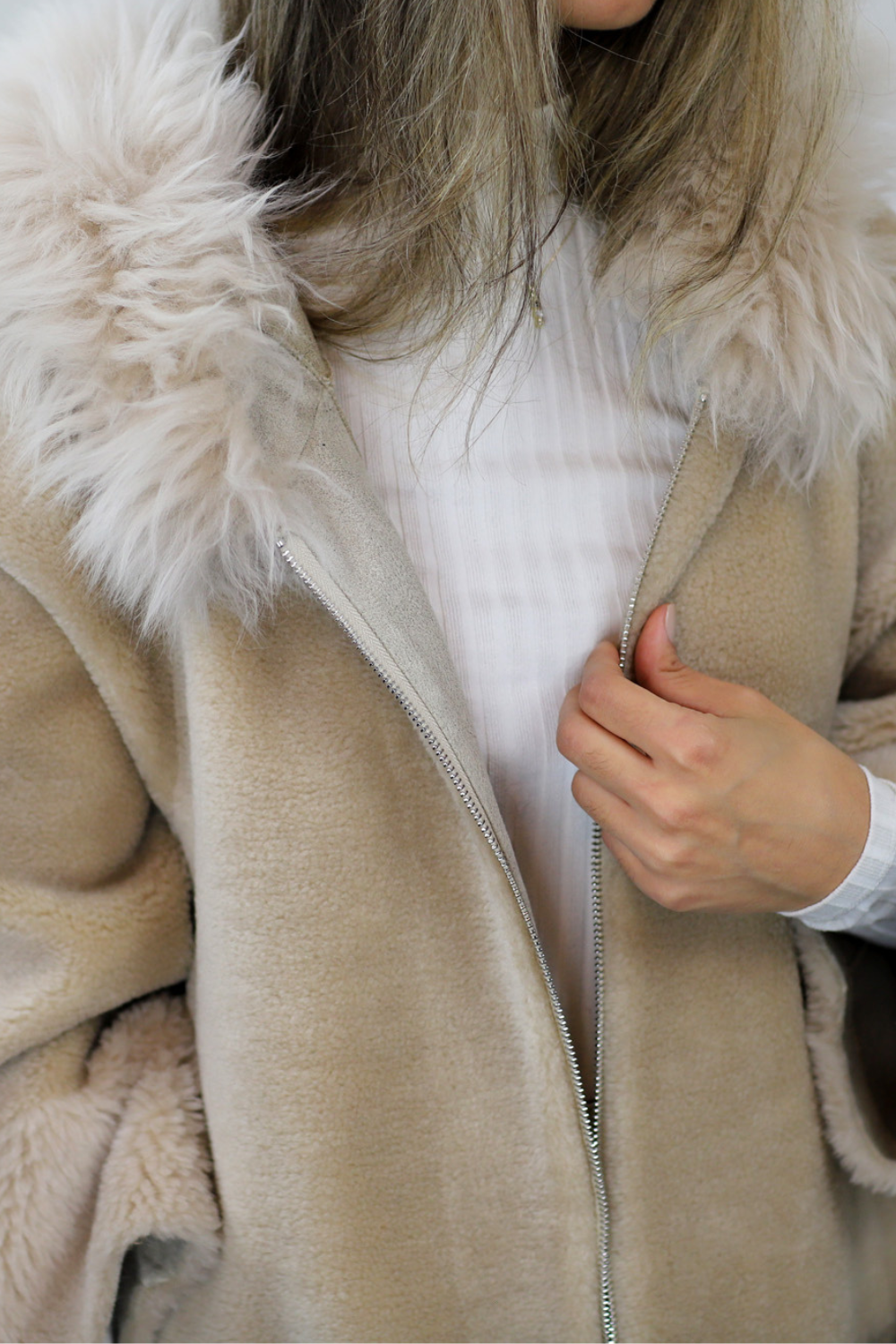La Fiorentina ¾ Shearling Coat w/ Australian Wool - Beige - Coat - La Fiorentina TN1905-SH_ML