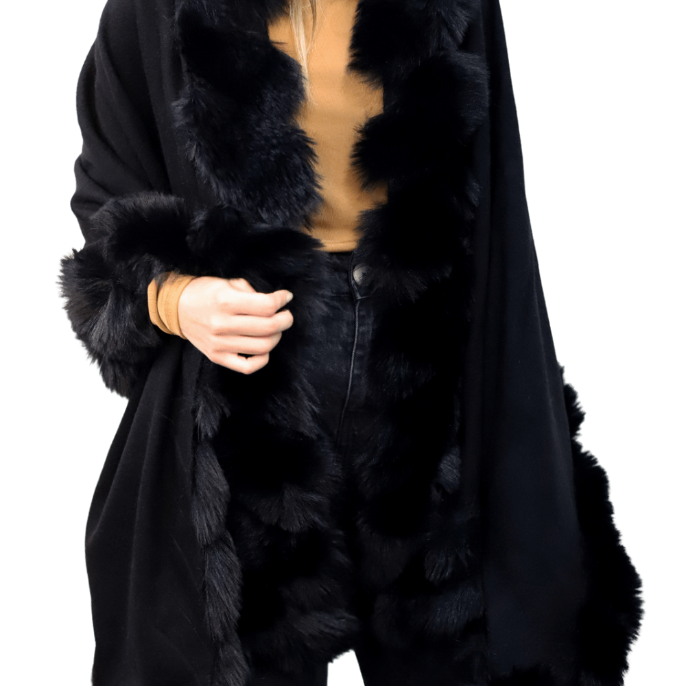Stylish Faux Trim Wrap - Black - Wrap - La Fiorentina TN1946-FAUX-BLACK