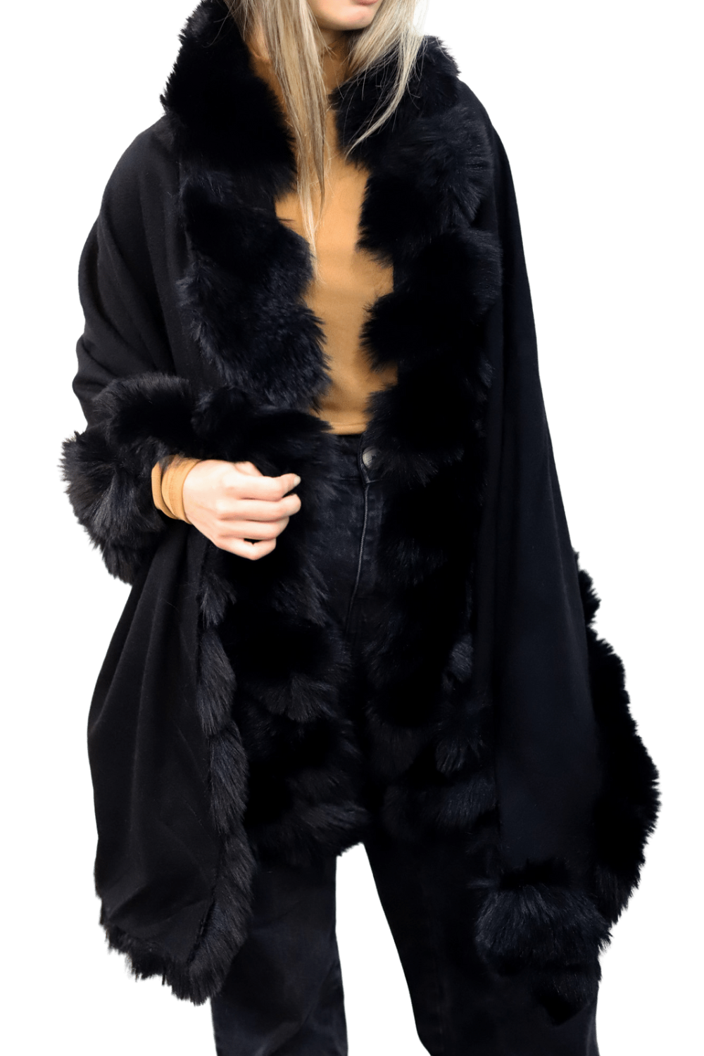 Stylish Faux Trim Wrap - Black - Wrap - La Fiorentina TN1946-FAUX-BLACK