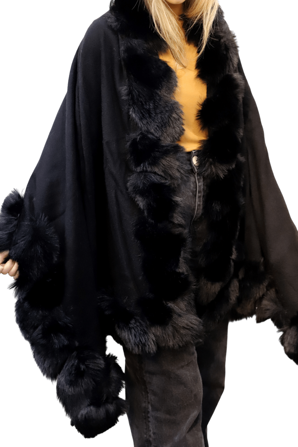 Stylish Faux Trim Wrap - Black - Wrap - La Fiorentina TN1946-FAUX-GREY