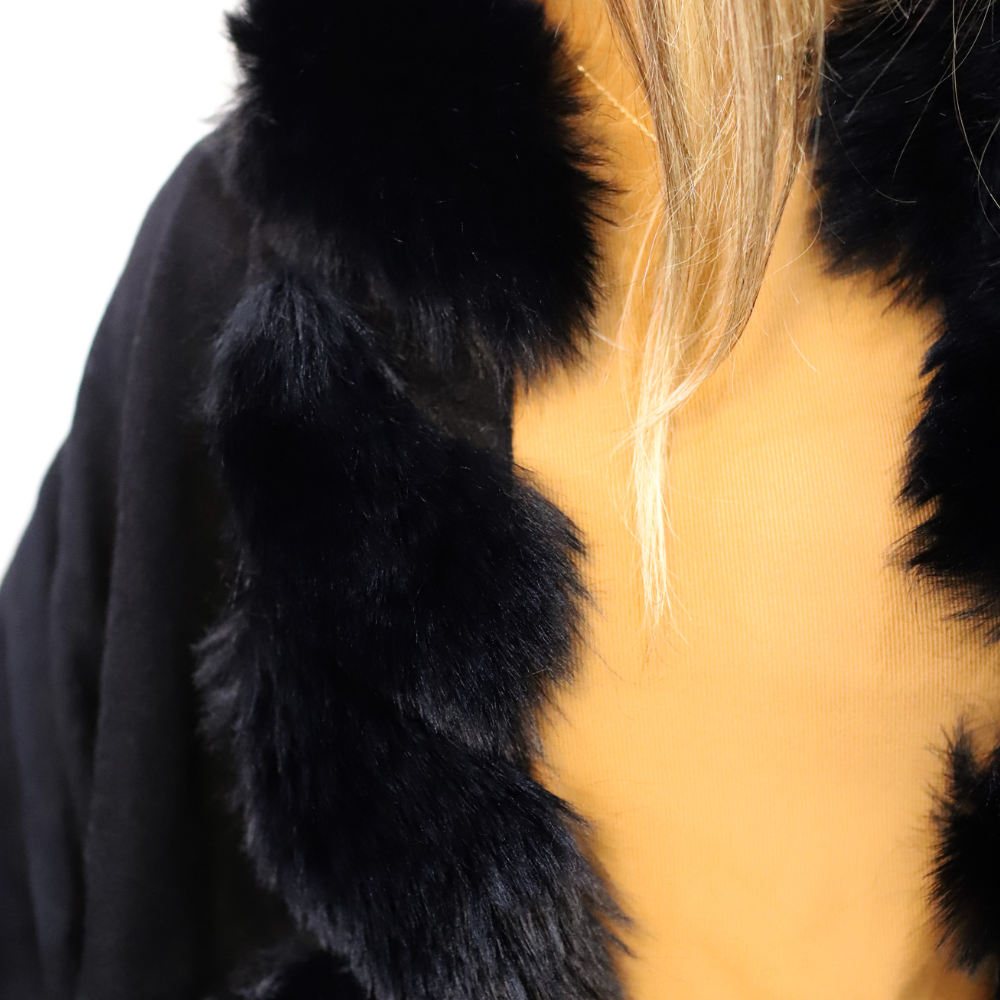 Stylish Faux Trim Wrap - Black - Wrap - La Fiorentina TN1946-FAUX-IVORY