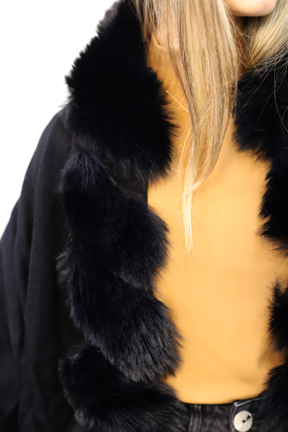 Stylish Faux Trim Wrap - Black - Wrap - La Fiorentina TN1946-FAUX-IVORY