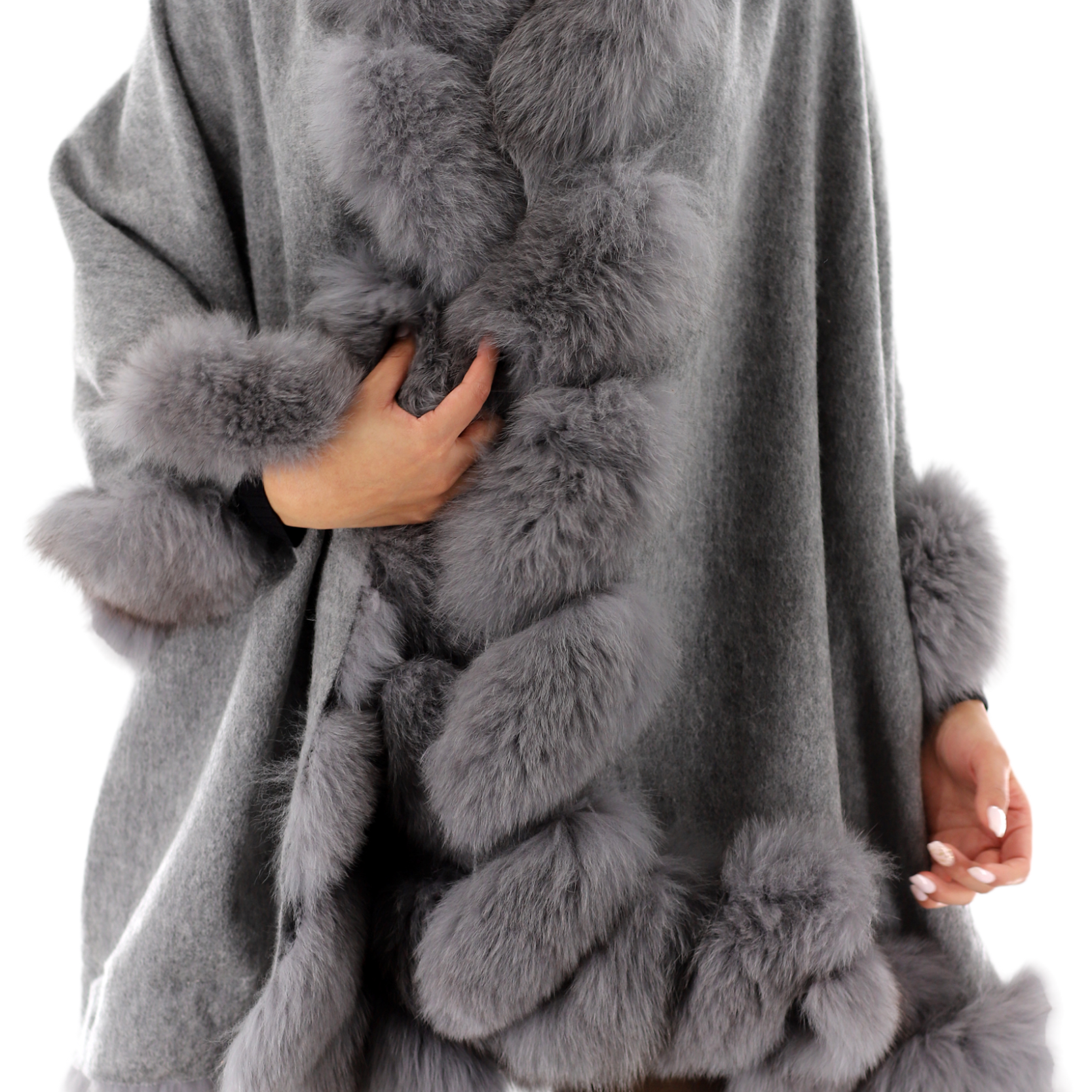 La Fiorentina Plush Fox Trimmed Wrap - Grey - Wrap - La Fiorentina TN1946-grey