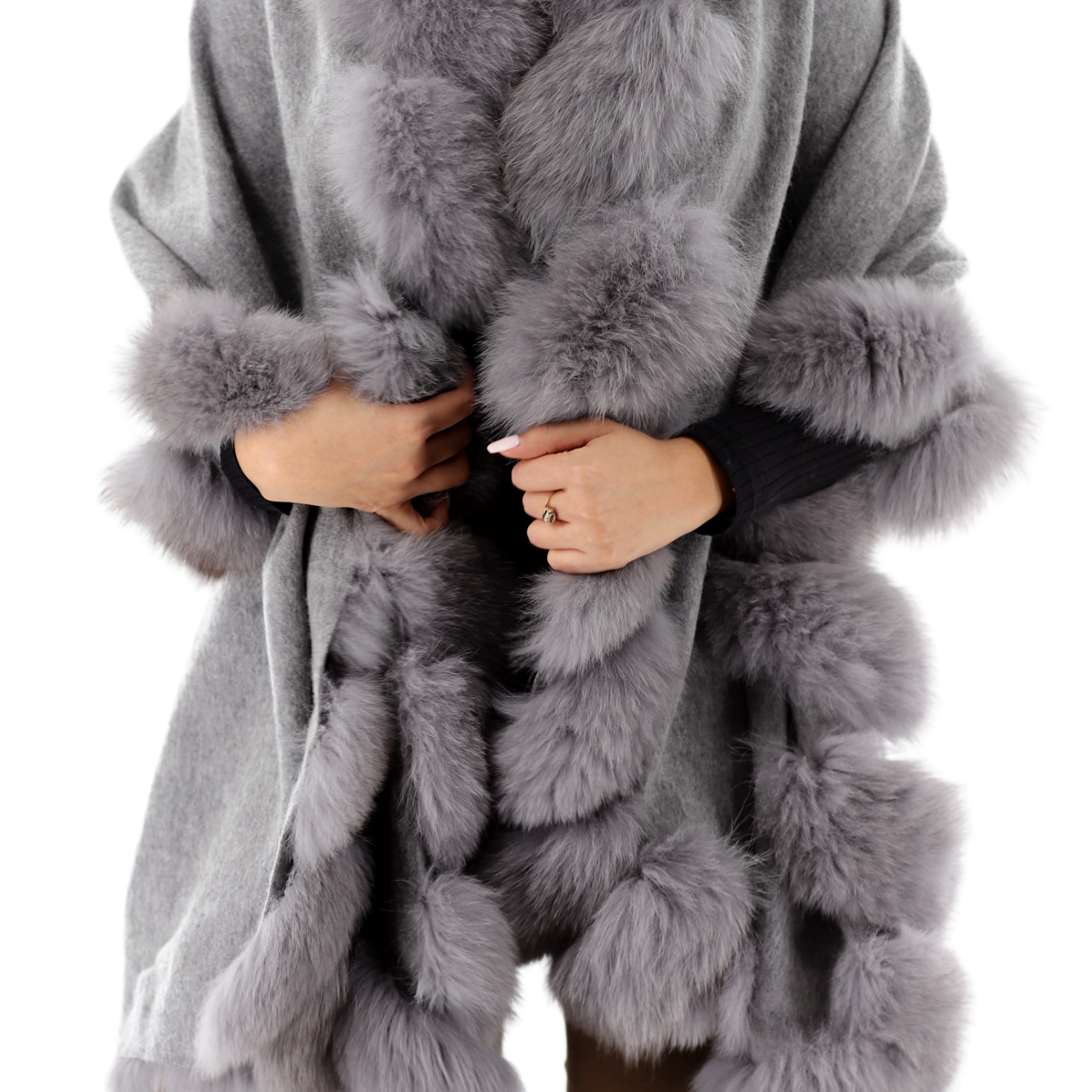 La Fiorentina Plush Fox Trimmed Wrap - Grey - Wrap - La Fiorentina TN1946-grey