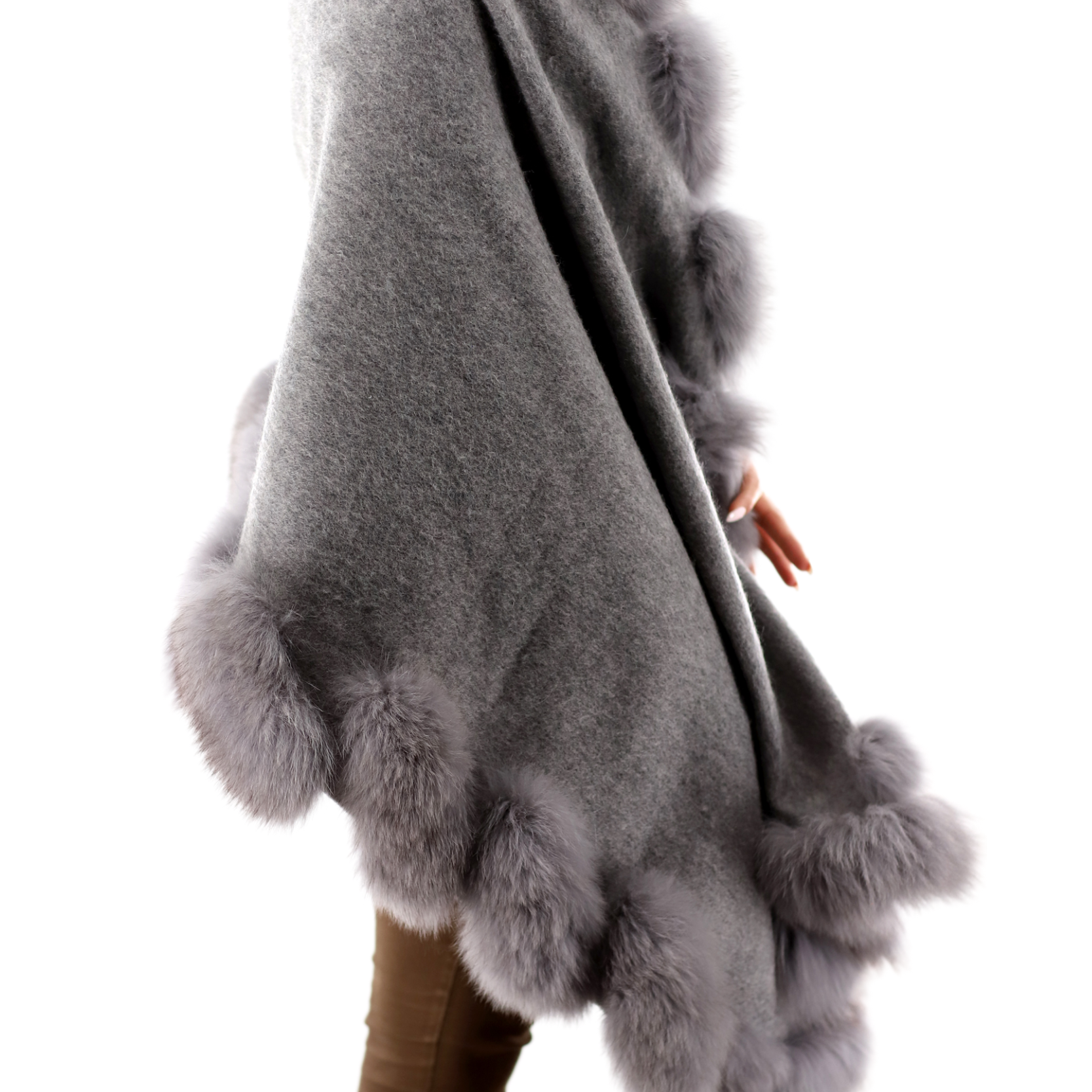 La Fiorentina Plush Fox Trimmed Wrap - Grey - Wrap - La Fiorentina TN1946-grey