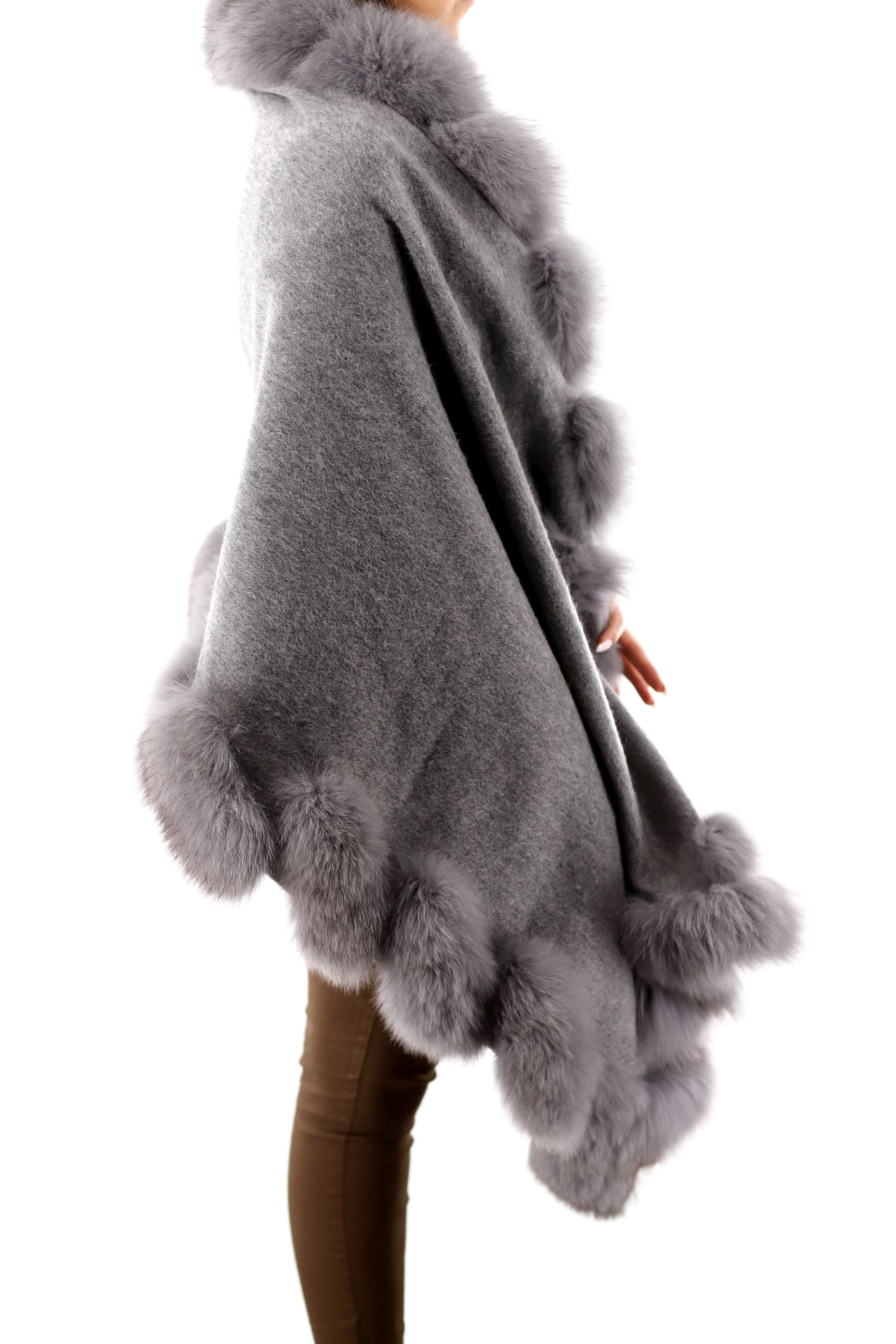 La Fiorentina Plush Fox Trimmed Wrap - Grey - Wrap - La Fiorentina TN1946-grey