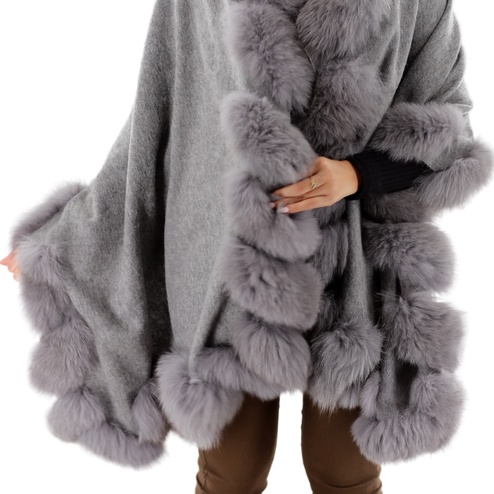 La Fiorentina Plush Fox Trimmed Wrap - Grey - Wrap - La Fiorentina TN1946-grey