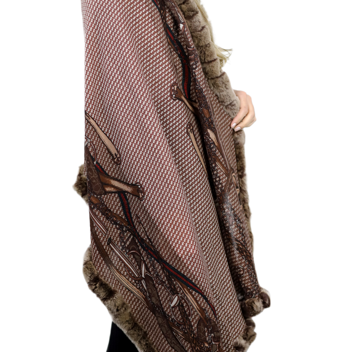 Stylish Print Rex Fur Trim Wrap - Camel - Wrap - La Fiorentina TN2106-REX-CAMEL