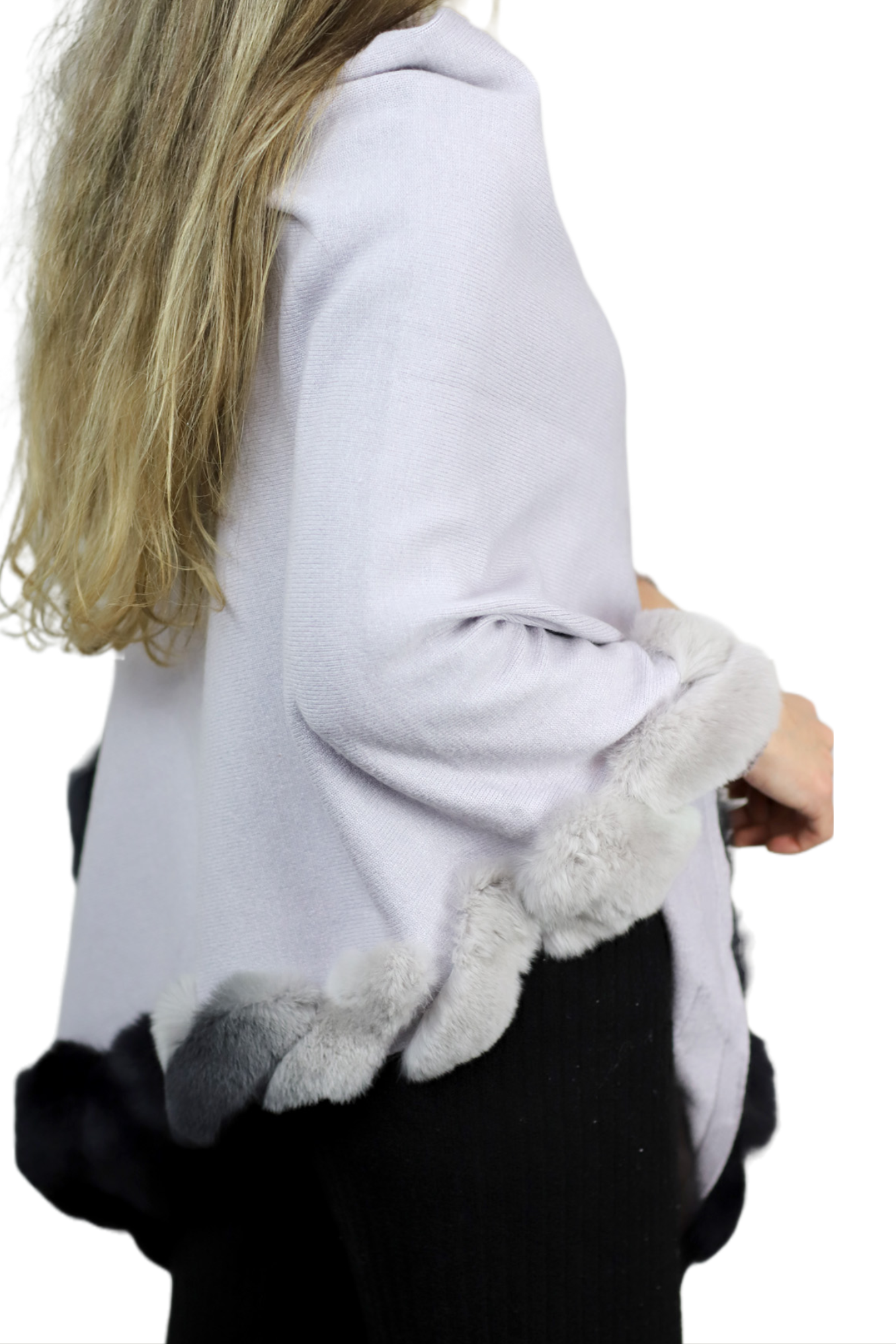 La Fiorentina | Asymmetrical Poncho with Ombre Fur Trim - Gray - Fur Poncho - La Fiorentina TNF2111-GRAY