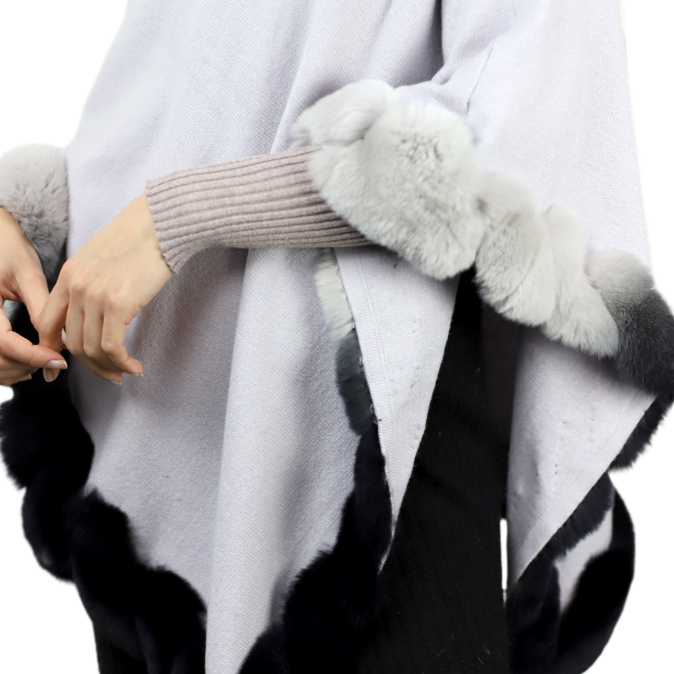 La Fiorentina | Asymmetrical Poncho with Ombre Fur Trim - Gray - Fur Poncho - La Fiorentina TNF2111-GRAY