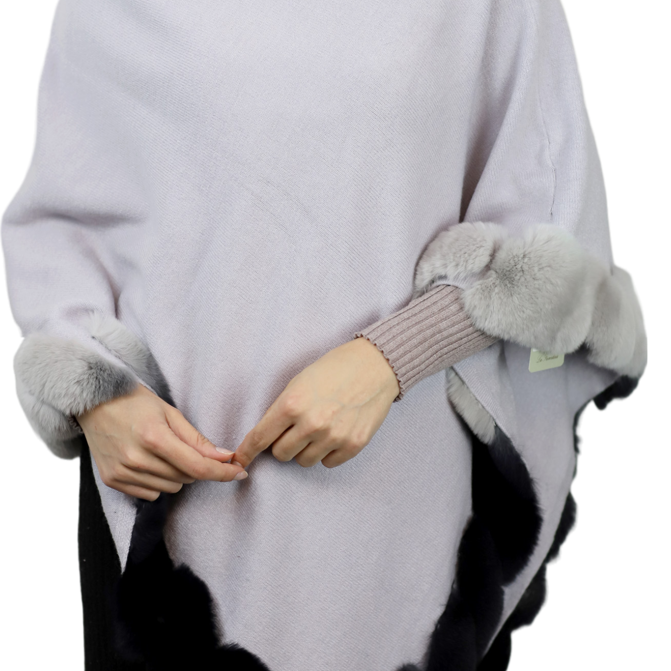 La Fiorentina | Asymmetrical Poncho with Ombre Fur Trim - Gray - Fur Poncho - La Fiorentina TNF2111-GRAY