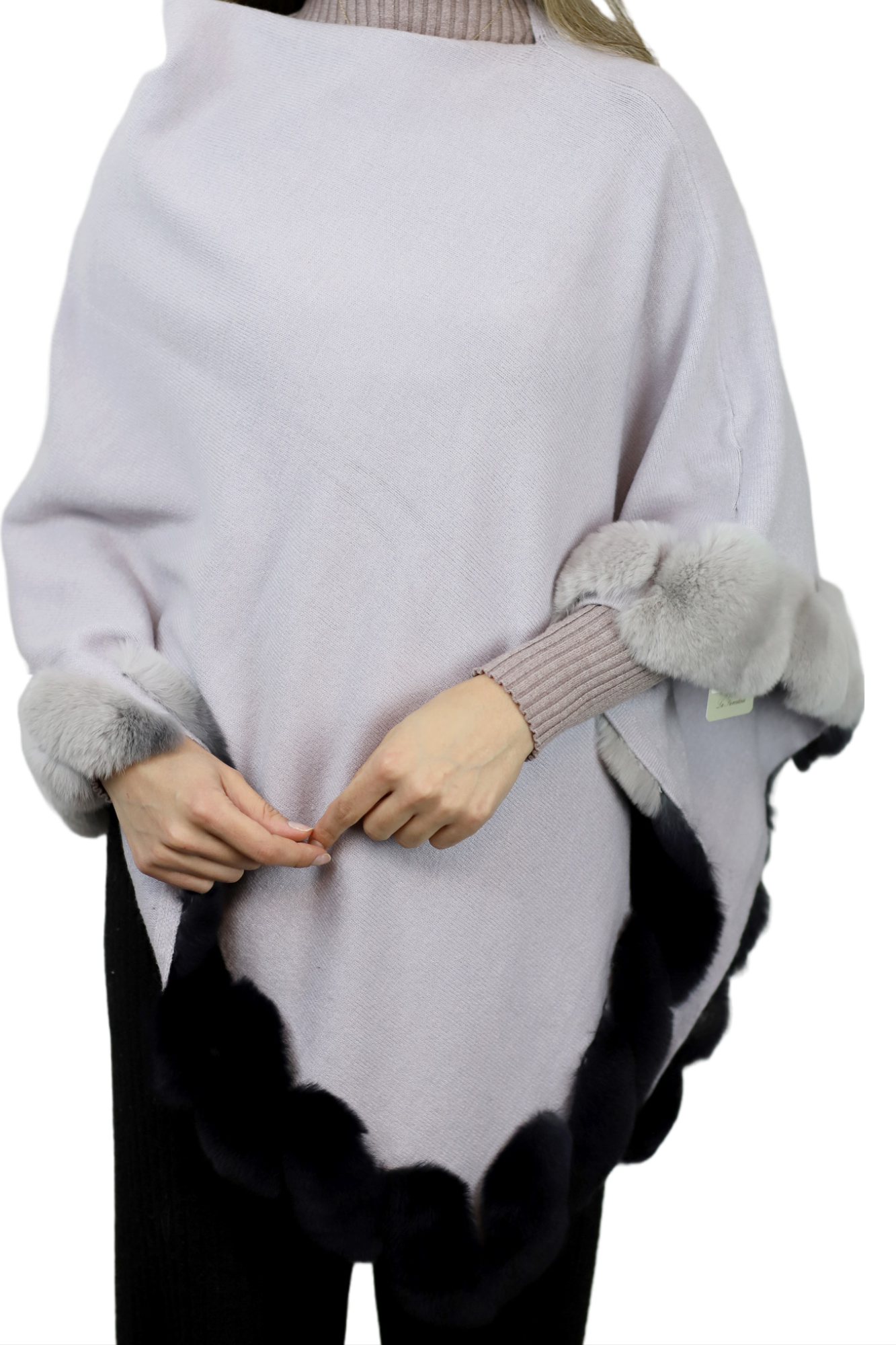La Fiorentina | Asymmetrical Poncho with Ombre Fur Trim - Gray - Fur Poncho - La Fiorentina TNF2111-GRAY