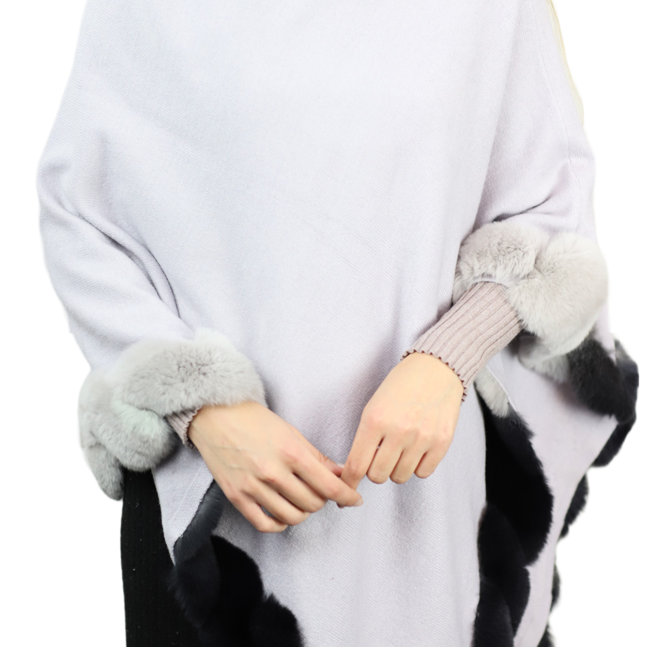 La Fiorentina | Asymmetrical Poncho with Ombre Fur Trim - Gray - Fur Poncho - La Fiorentina TNF2111-GRAY