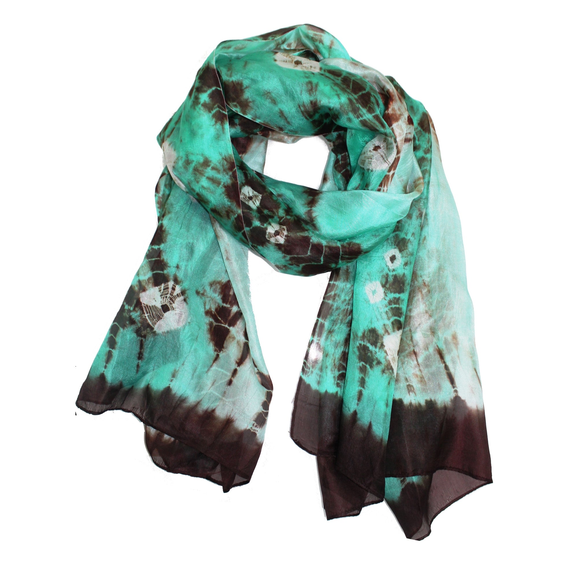 Tie Dyed Silk Scarf - Green/Brown - Silk Scarf - La Fiorentina EF-2347