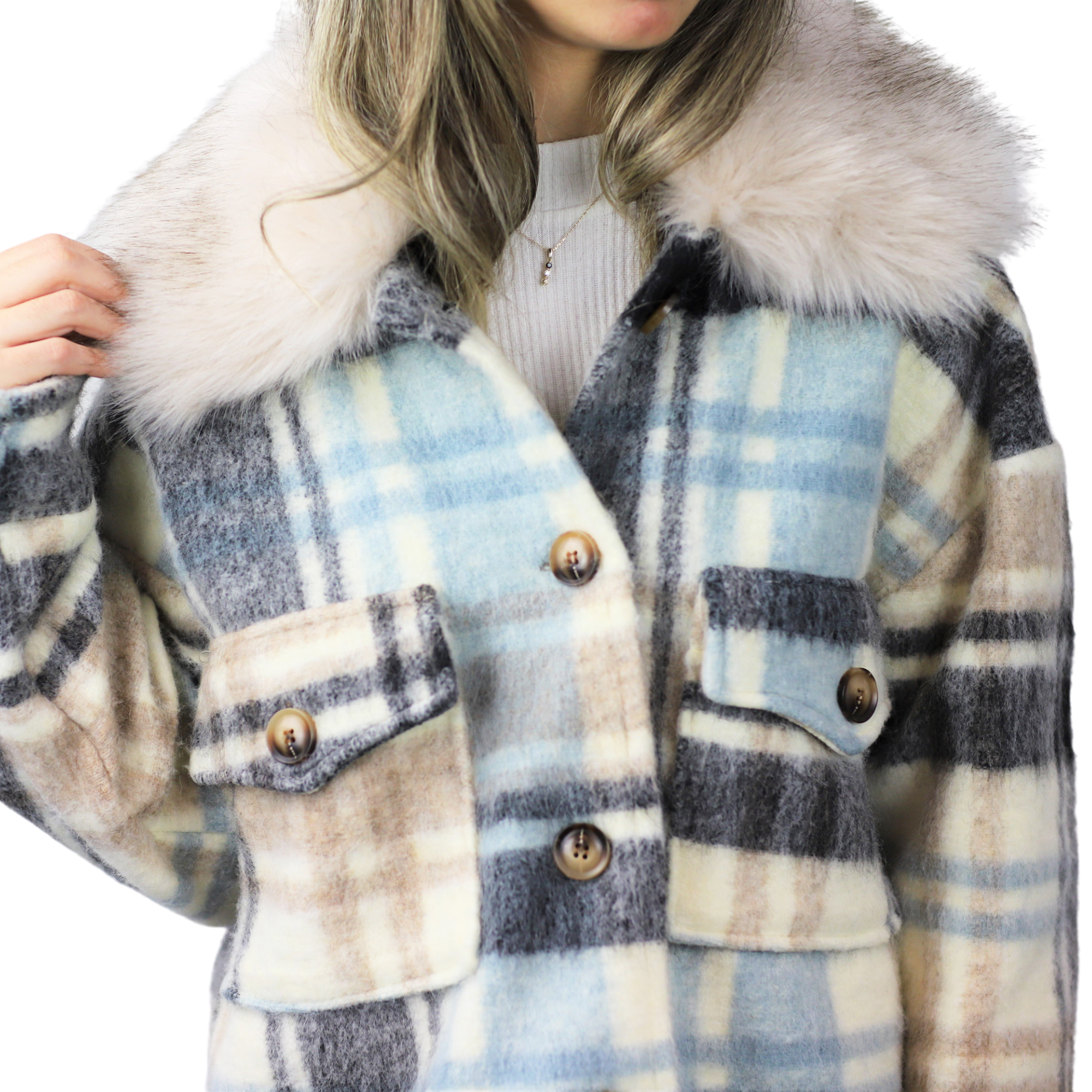 Plaid Cropped Jacket w/ Trim - White - Outerwear - La Fiorentina CAM5631_WHT_ML