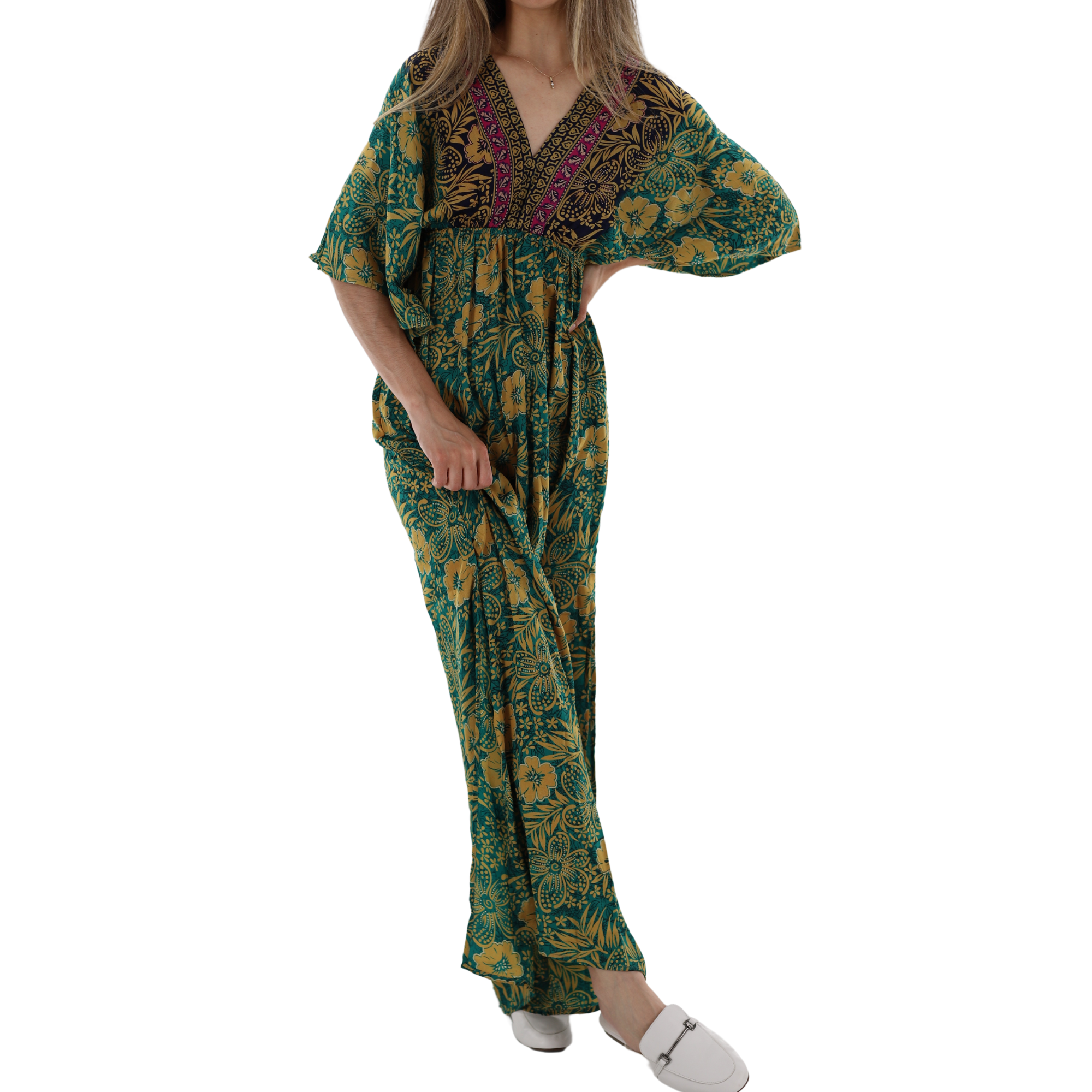 Floral Flowy 'Viola' Maxi Dress with Mid Length Sleeves - Dresses - La Fiorentina 2975-VIOLA-S