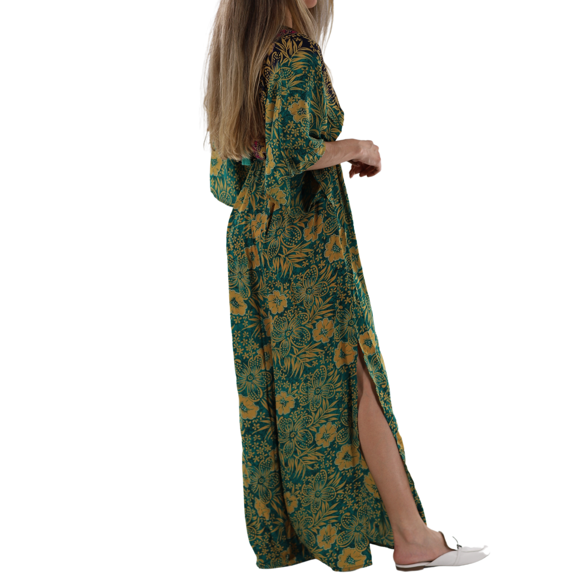 Floral Flowy 'Viola' Maxi Dress with Mid Length Sleeves - Dresses - La Fiorentina 2975-VIOLA-M