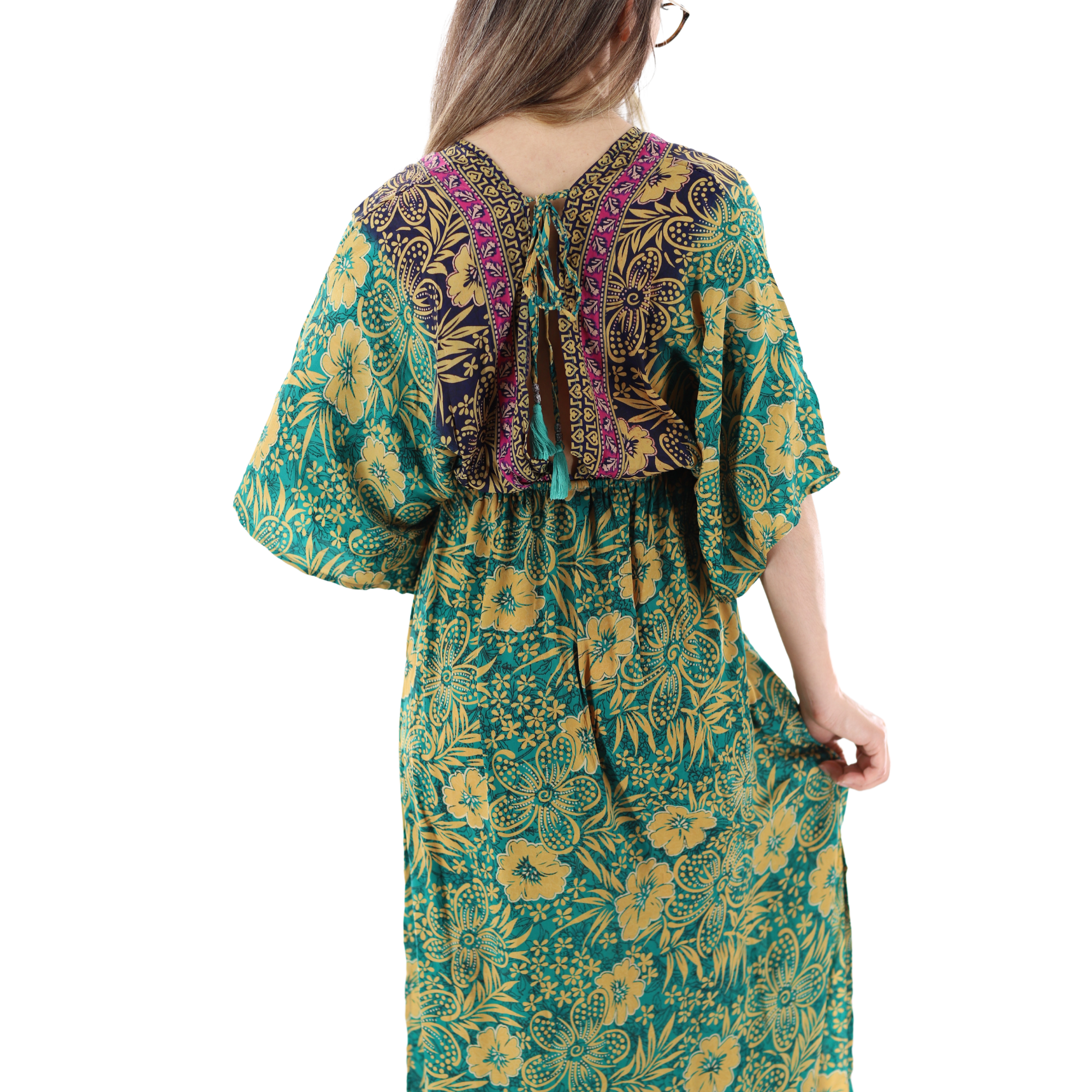 Floral Flowy 'Viola' Maxi Dress with Mid Length Sleeves - Dresses - La Fiorentina 2975-VIOLA-L