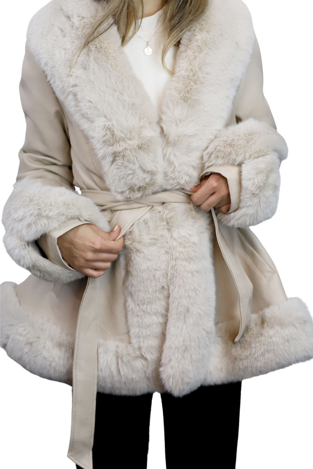 Belted fur coat sales