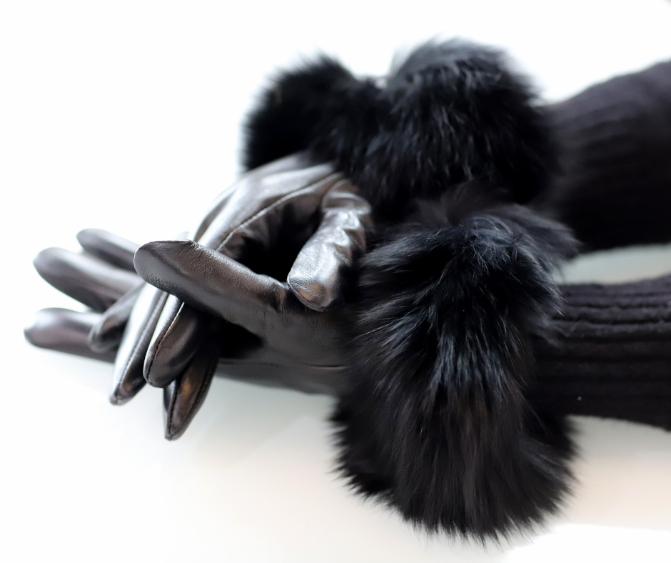 Leather Gloves with Multi Fox Trim - Leather Glove - La Fiorentina YFH-1702-FOX-blackblack