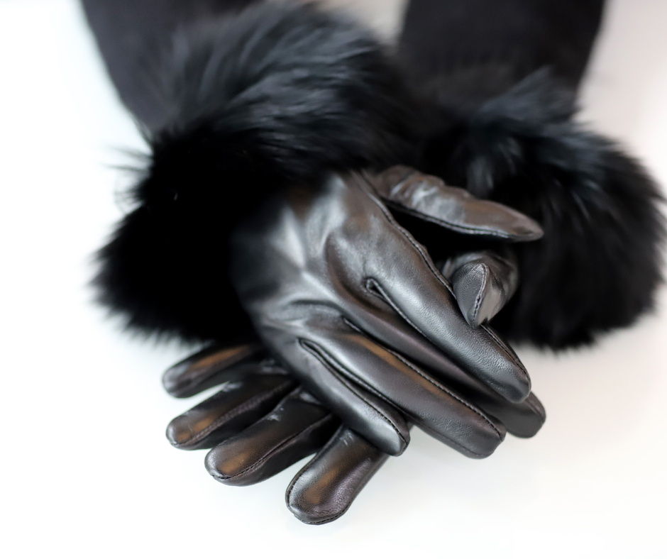 Leather Gloves with Multi Fox Trim - Leather Glove - La Fiorentina YFH-1702-FOX-blackblack