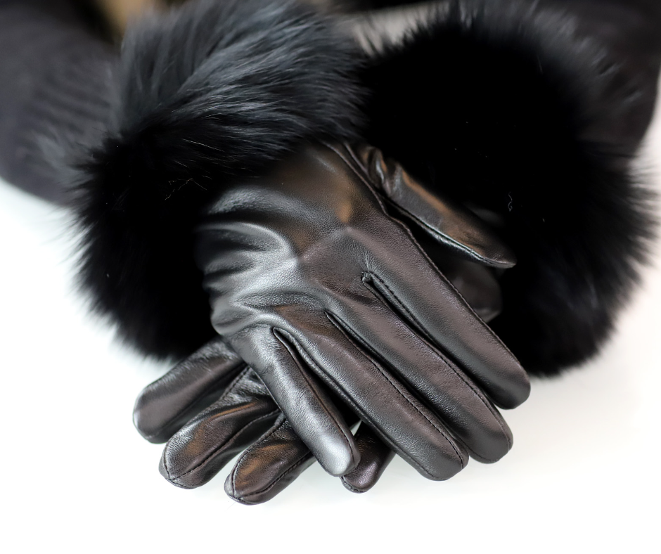 Leather Gloves with Multi Fox Trim - Leather Glove - La Fiorentina YFH-1702-FOX-blackblack