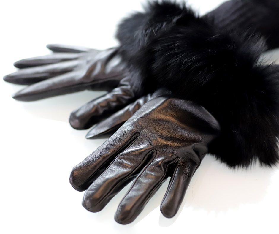 Leather Gloves with Multi Fox Trim - Leather Glove - La Fiorentina YFH-1702-FOX-blackblack