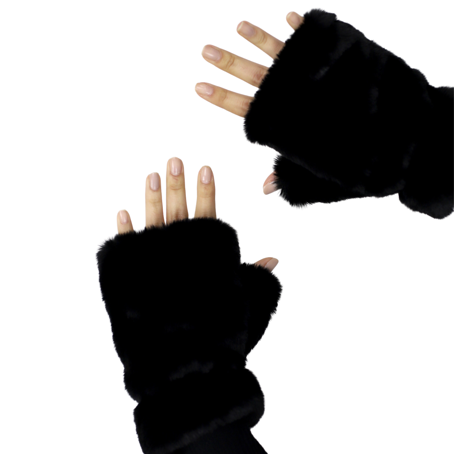 Faux Finger Mittens - Black - Faux Fur Mittens - La Fiorentina NF07H062-BLK