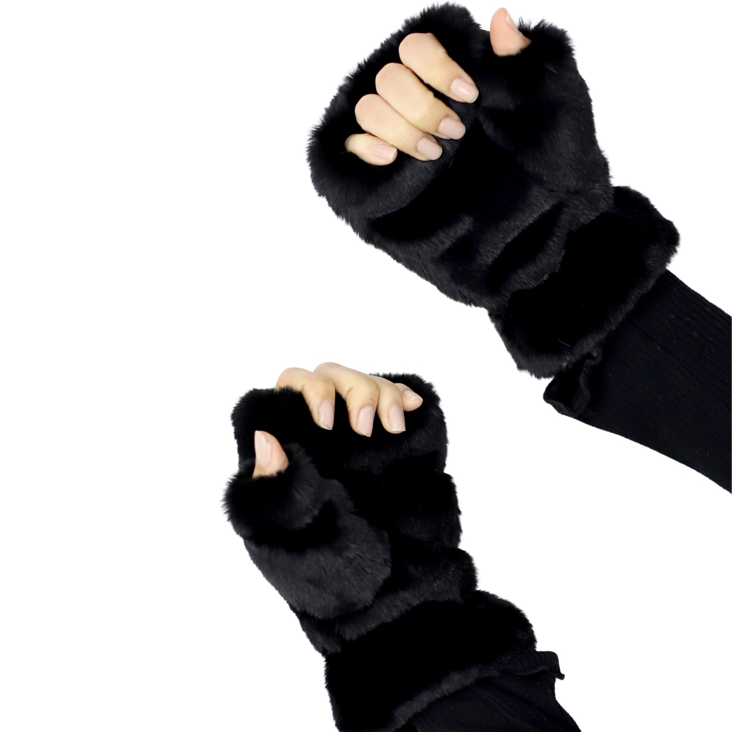 Faux Finger Mittens - Black - Faux Fur Mittens - La Fiorentina NF07H062-BLK