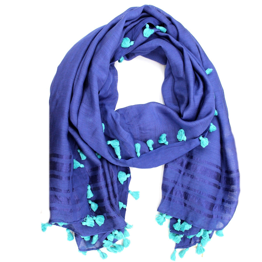 Pom Pom Scarf - Blue - Scarf - La Fiorentina EF-2624