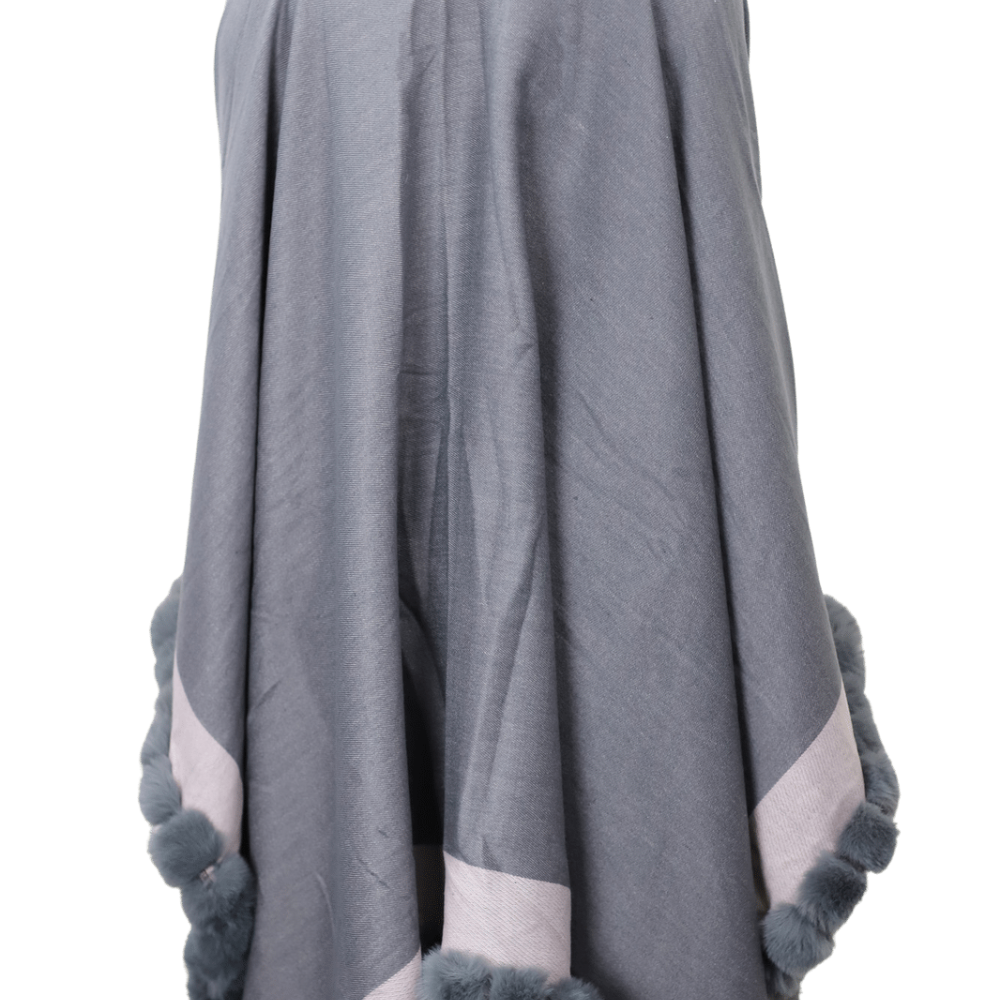 Houndstooth Cape/Wrap with Faux Trim - D.Gray / L.Gray - Faux Fur Wrap - La Fiorentina Faux33-2201_drkgraylghtgray