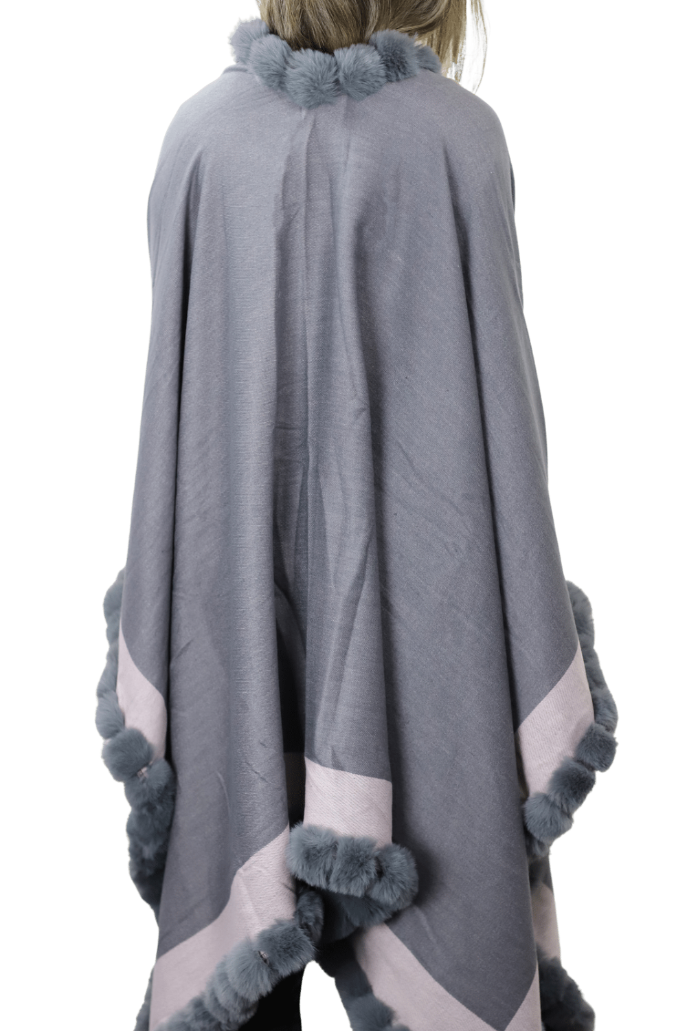 Houndstooth Cape/Wrap with Faux Trim - D.Gray / L.Gray - Faux Fur Wrap - La Fiorentina Faux33-2201_drkgraylghtgray