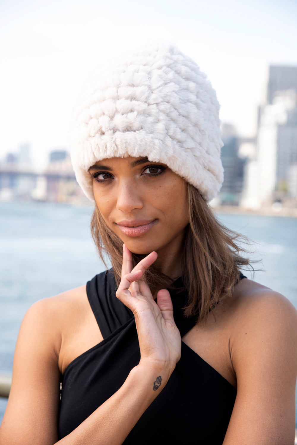 Knitted Faux Hat - Beige - Clothing Accessories - La Fiorentina NF98Y020