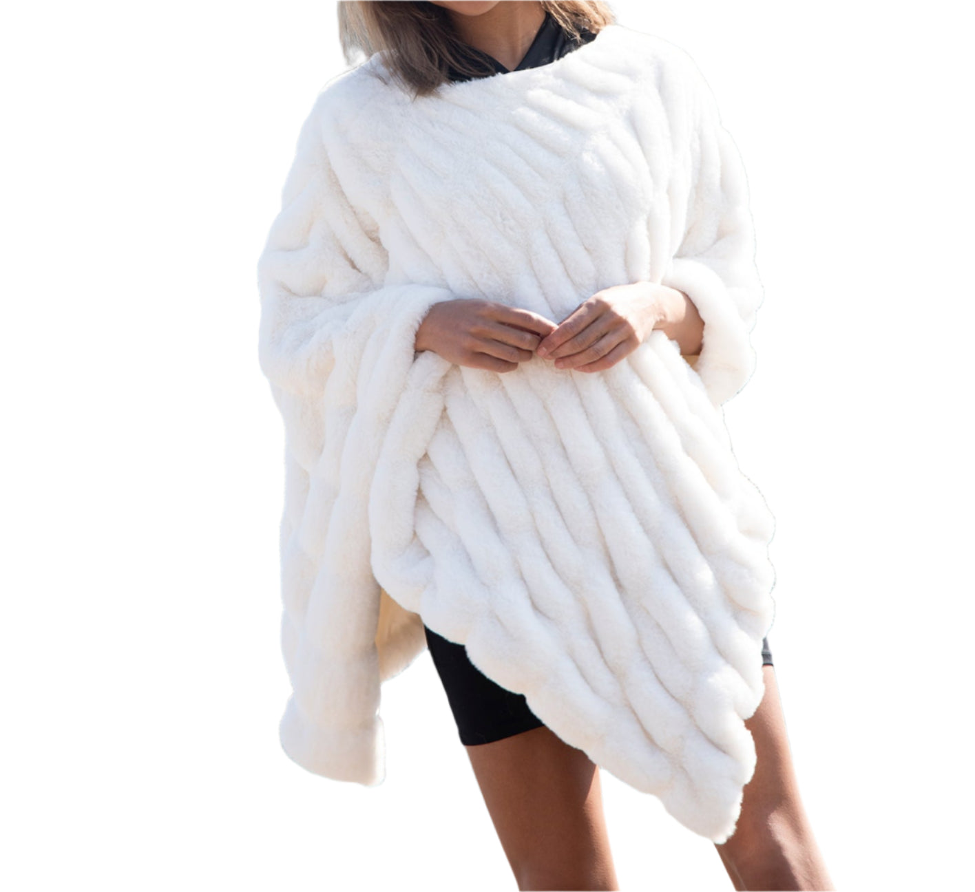 La Fiorentina | Faux Fur Poncho -  - La Fiorentina, Ivory JL20FFF2068
