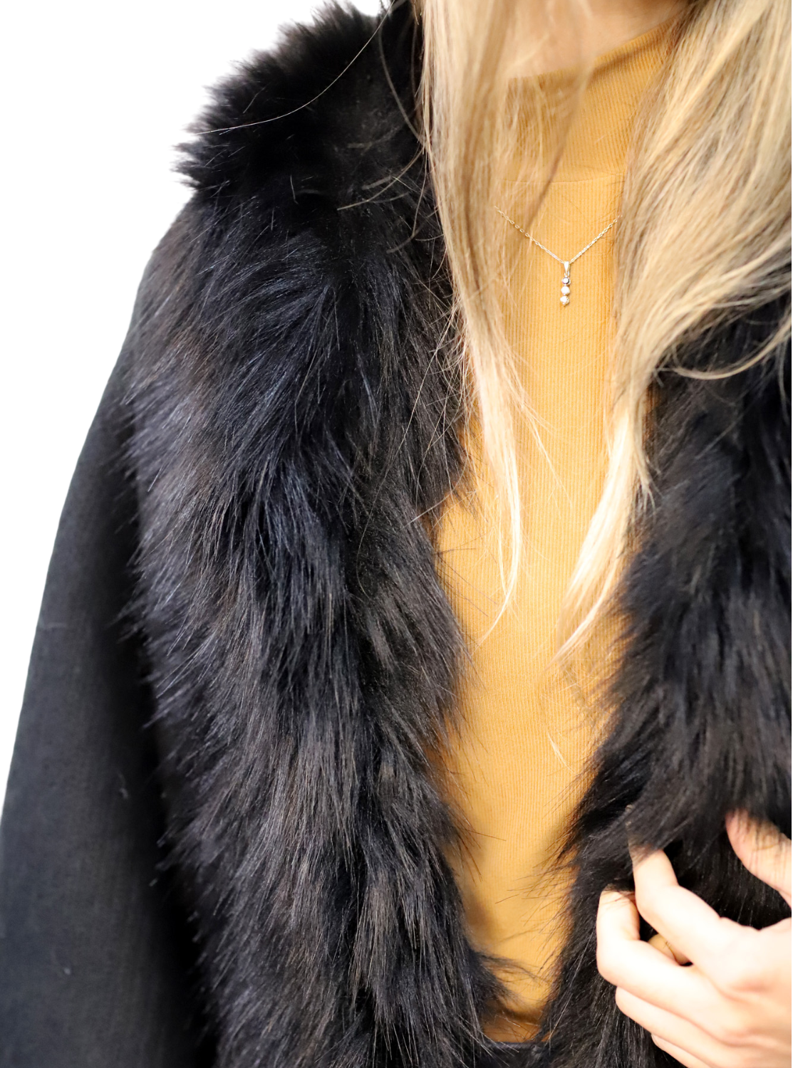 La Fiorentina Ruana with Faux Trim - Black/Grey - Faux Fur Ruana - La Fiorentina, Black TN-119-FAUX-GREY