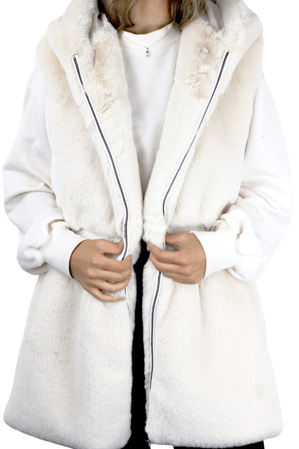 Faux Fur Vest - Ivory - Faux Vest - La Fiorentina CAM22117-IVORY-M