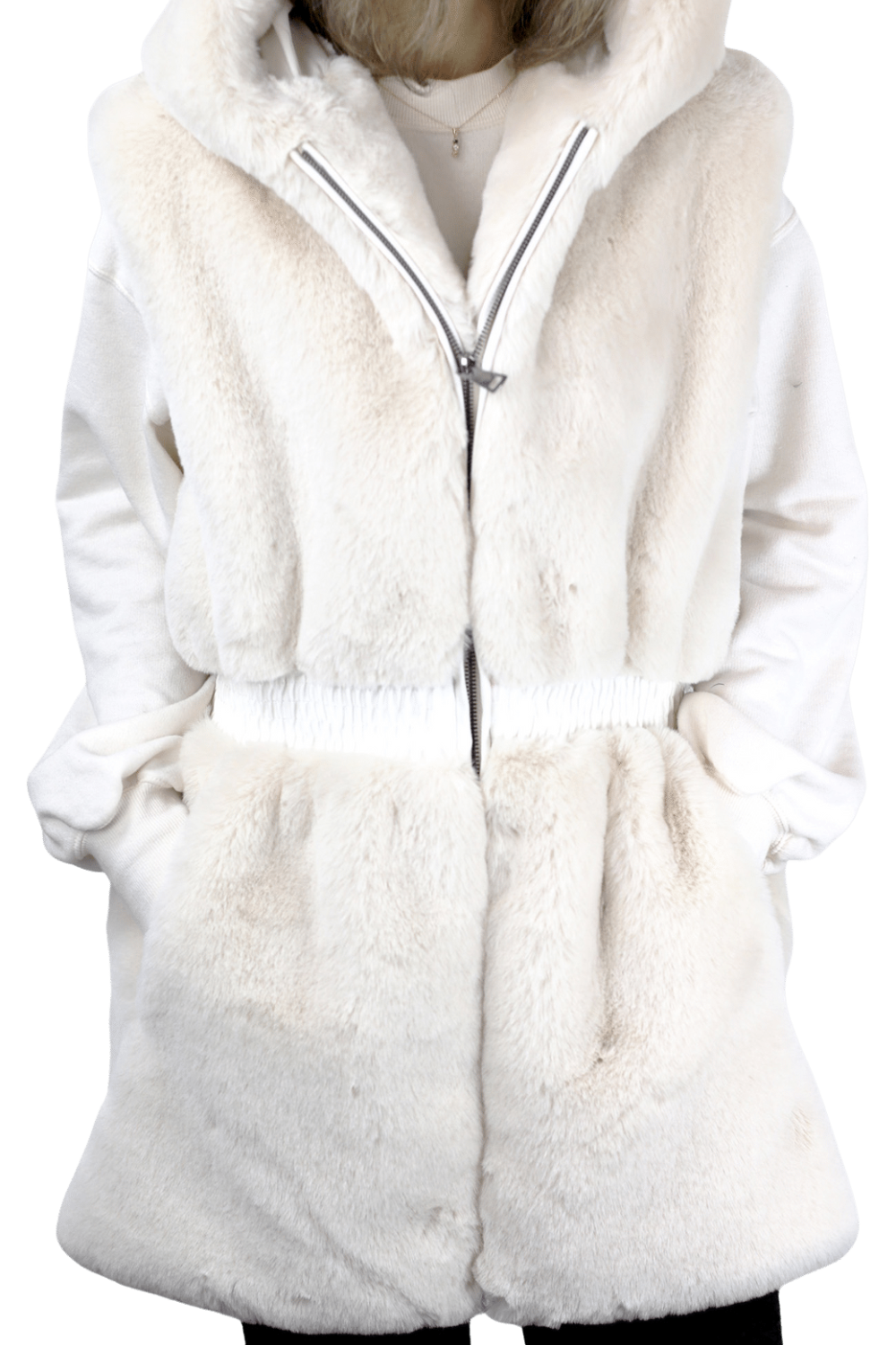 Faux Fur Vest - Ivory - Faux Vest - La Fiorentina CAM22117-IVORY-XL